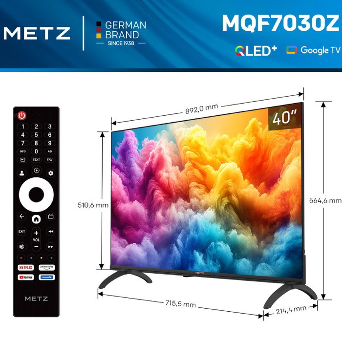 Metz 40MQF7030Z - Televisor QLED 40" Full HD Smart TV con Google TV, WiFi, Bluetooth y HDR